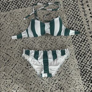 Shade & Shore Green and White Striped Bikini